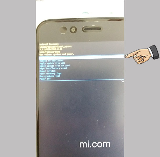 Bước 2: Nhấp phím nguồn + âm lượng tăng thêm 2 lần để vào giao diện reset.